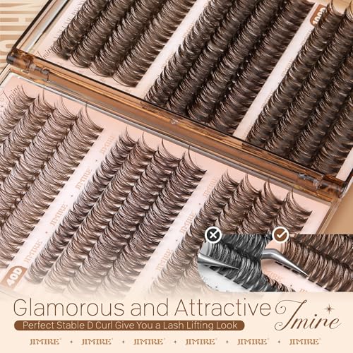 JIMIRE Brown Lash Clusters - 476Pcs Wispy D-Curl DIY Eyelash Extensions