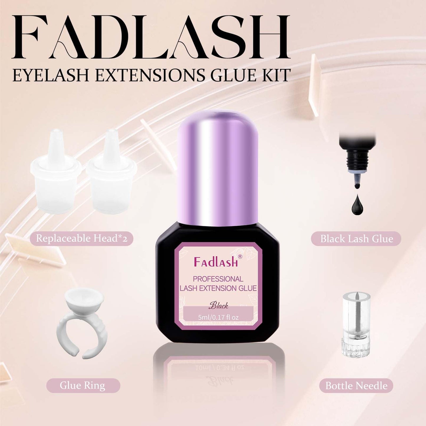FADLASH Eyelash Extension Glue 0.5-1 Sec Dry/6-8 Weeks Retention Extra Strong Hold Lash Glue Waterproof Black Adhesive for Professional Use Only (5ml)