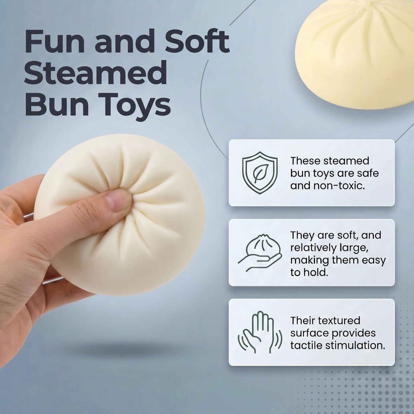 Dumpling Squishy Stress Relief Fidget Toy - Realistic Steamed Bun | Cute Desk Decor for Adults & Teens, White