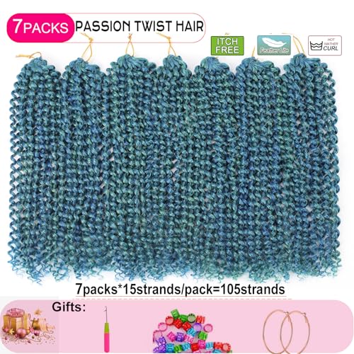 Ahrencan Passion Twist Hair 14 Inch - Mixed Blue/Green, 7 Packs