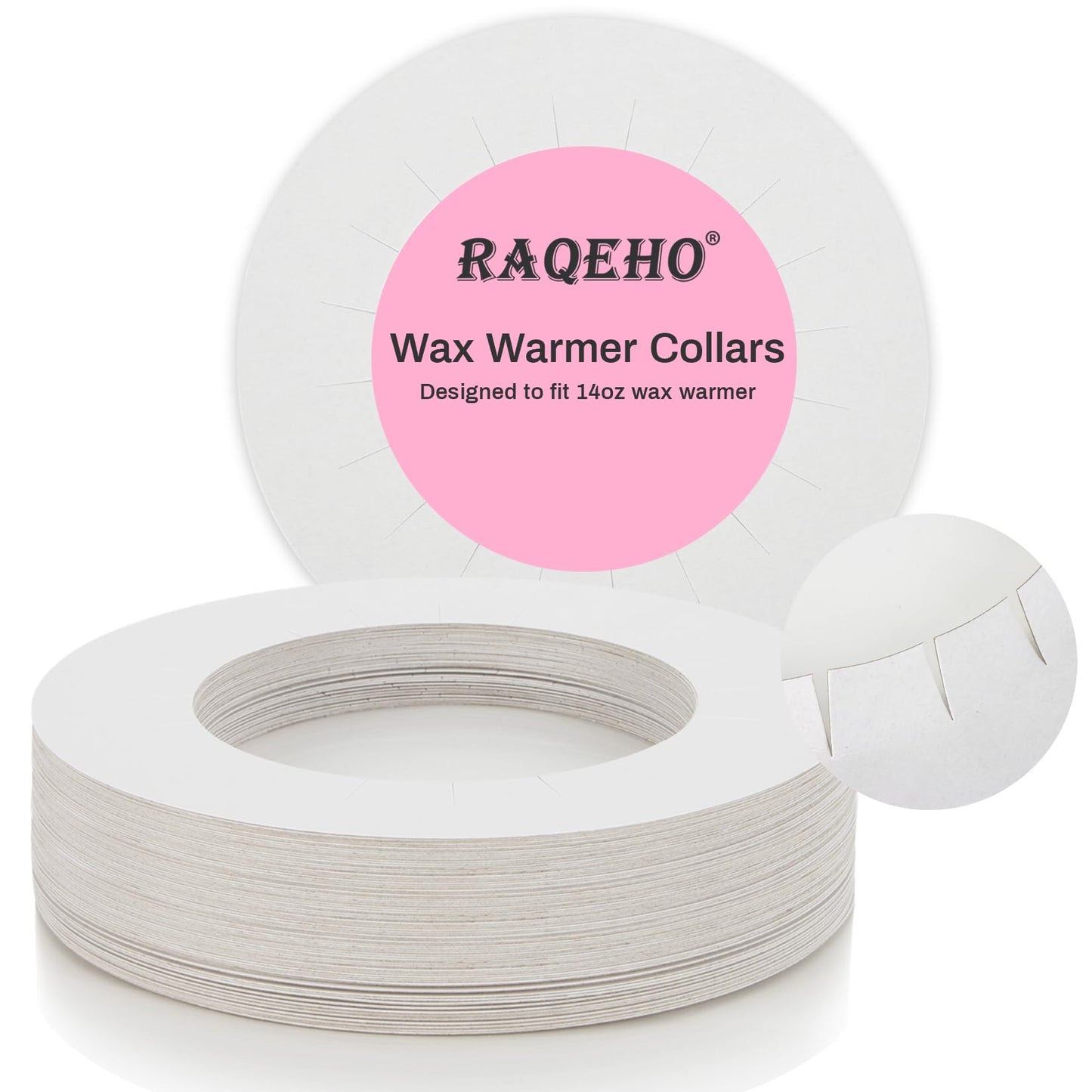 RAQEHO Wax Collars for Wax Pot - 50PCS Disposable Coated Paper Protective Clean Collar for 14oz Wax Warmer Melting Pot for Hair Removal Women Wax Bath Accessories Esthetician Professional Supplies