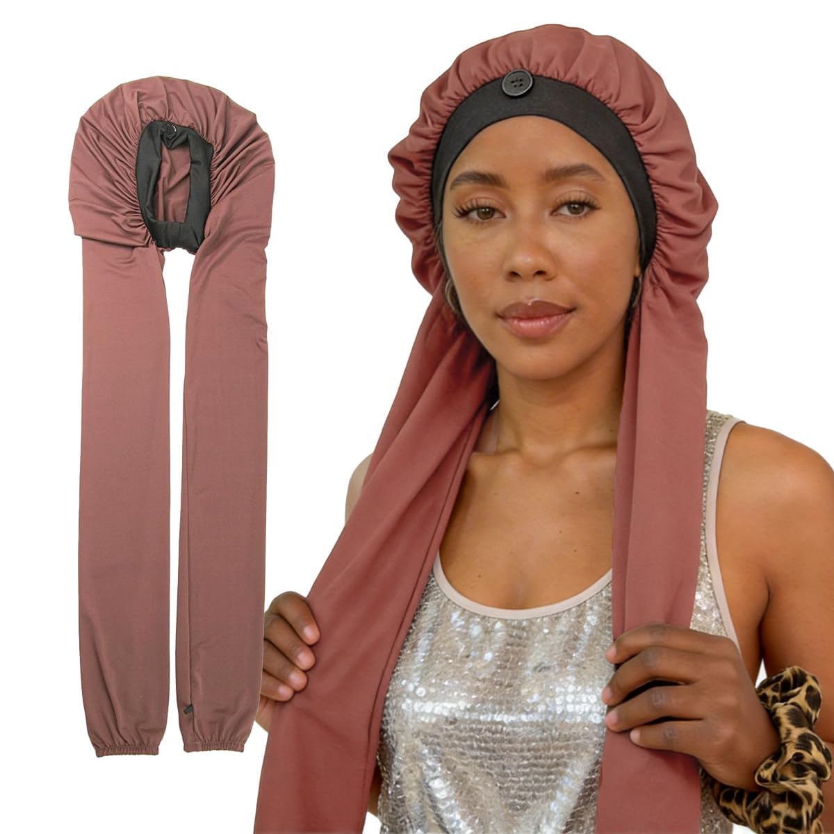 Hair Bonnet for Braids, Adjustable Long Hair Sleep Cap, 2-in-1 Protection for Women Curly Hair, Turmeric