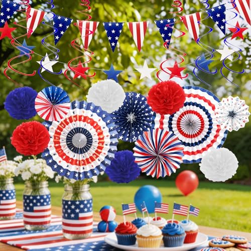 28-Piece 4th of July Patriotic Decorations Set – Red, White & Blue