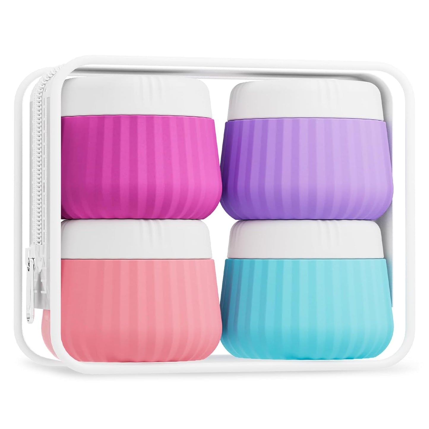 Travel Toiletry Containers - TSA Approved Silicone Jars, Leak-Proof | 4-Pack with Clear Bag