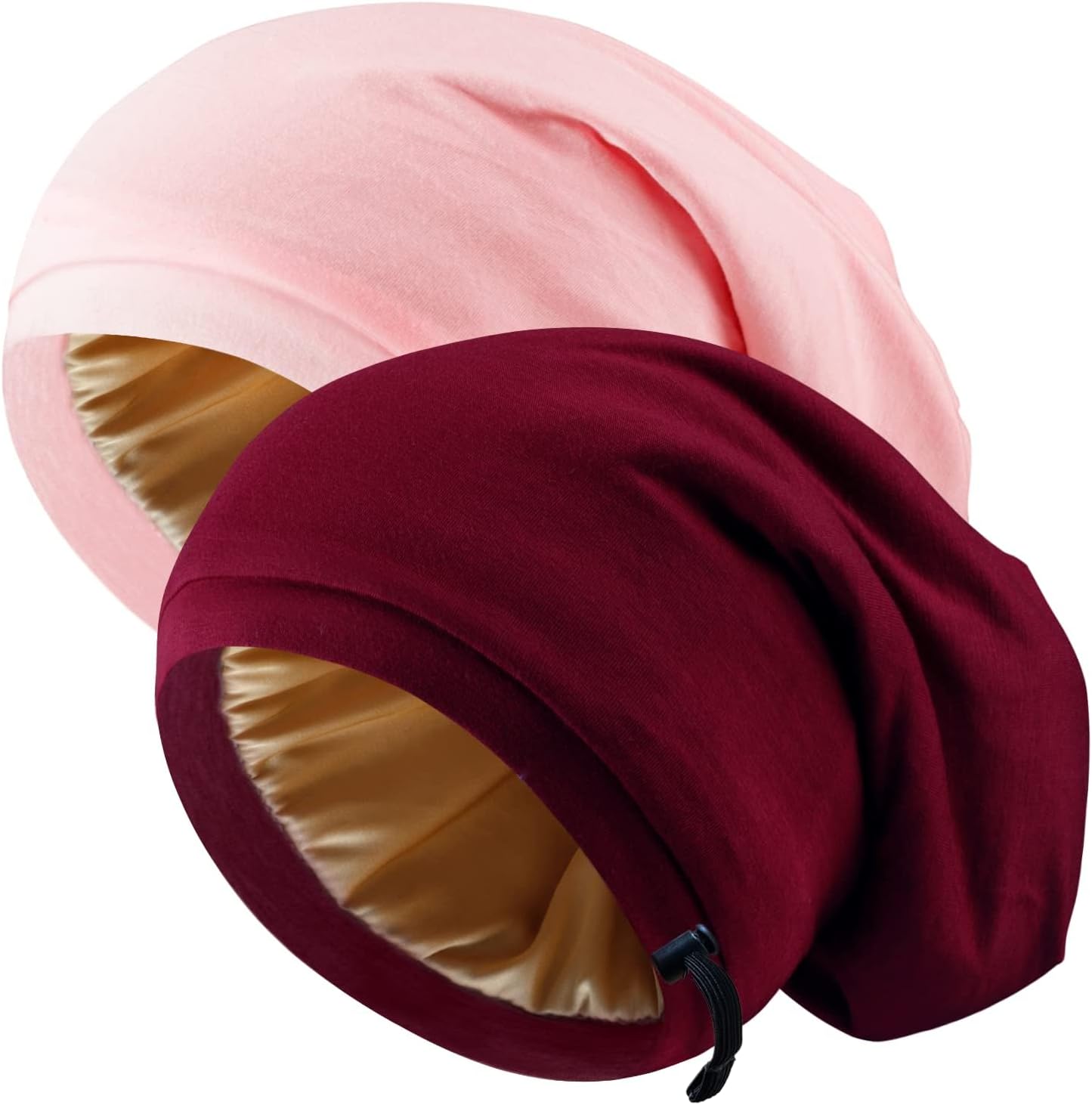 Adjustable Silk Hair Bonnet - Satin Lined Sleep Cap for Women & Men | 2 Pcs Set