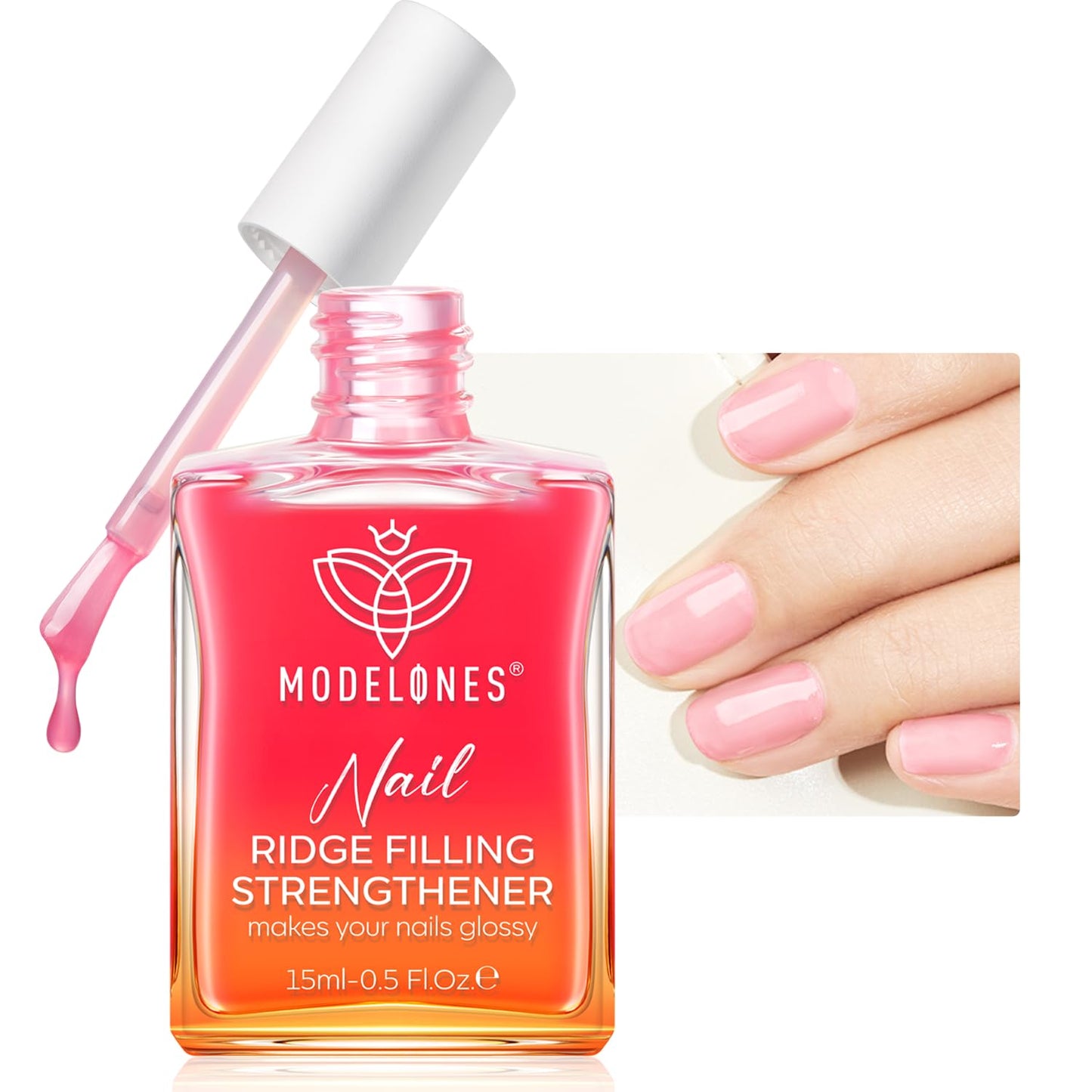 Modelones Nail Strengthener & Growth | Extra Strong Clear Nail Polish for Damaged Nails - 15ml