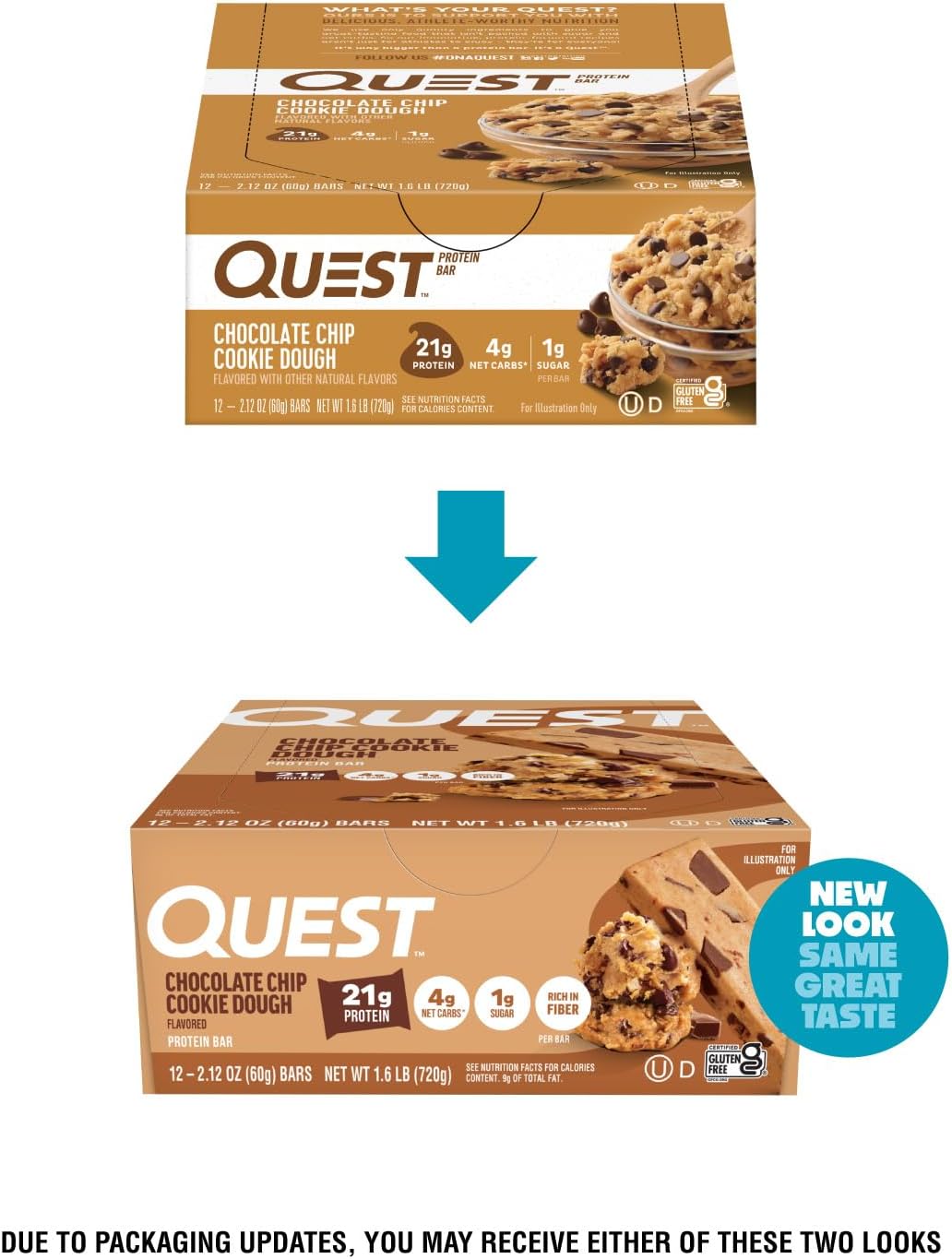 Quest Nutrition Protein Bars - Chocolate Chip Cookie Dough, High Protein, Low Carb, Keto Friendly | 12 Count
