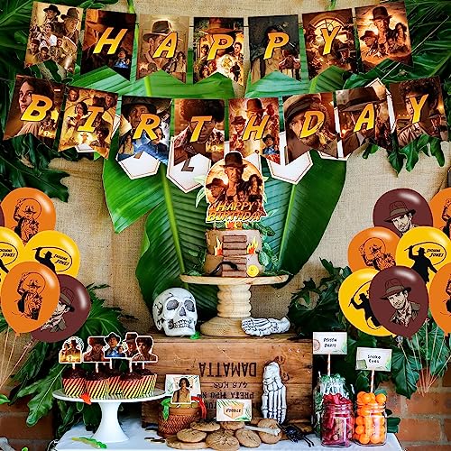 Indiana Jones Birthday Party Supplies Set - Banner, Cake Topper, Balloons & Cupcake Toppers