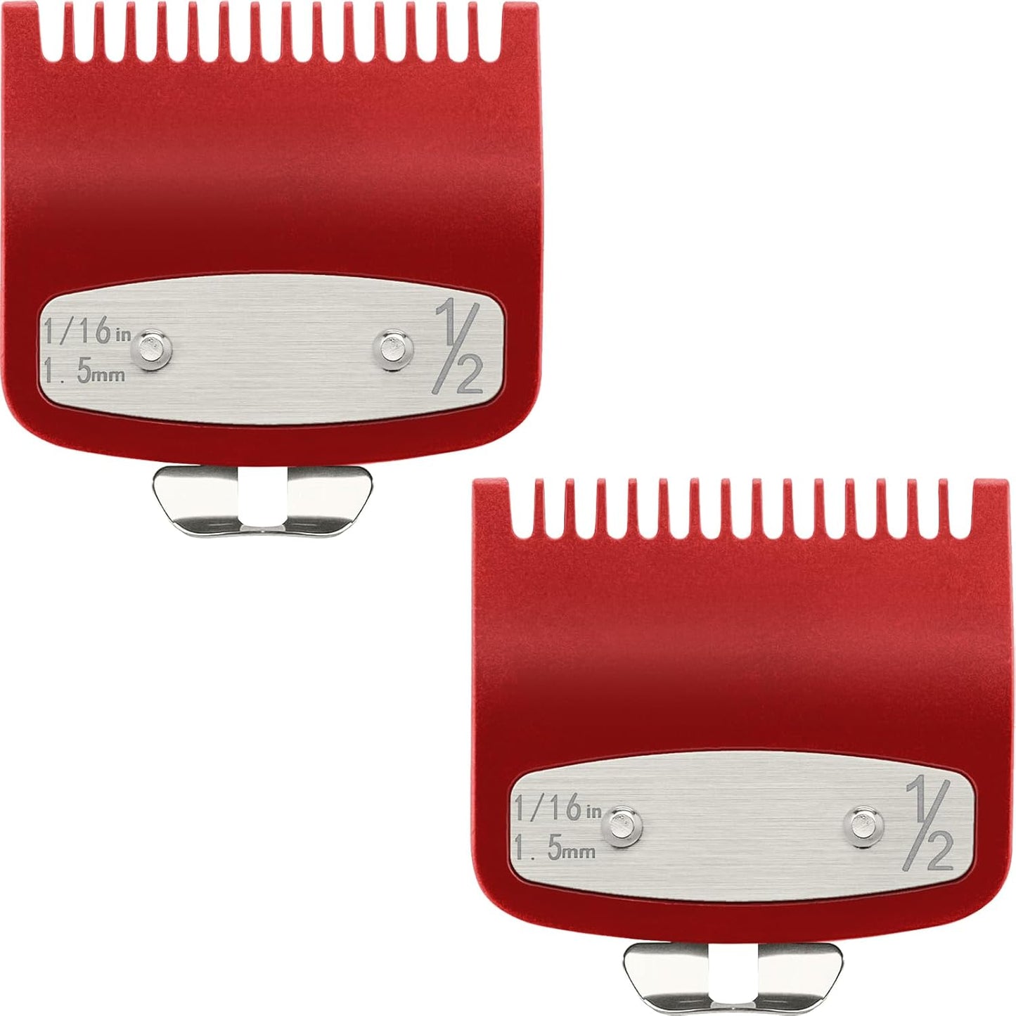 Clipper Guards Set - Compatible with Wahl 1/2 Hair Clippers | 2 Pack Metal Guide Combs, 1/16" (1.5mm) - Ideal for Barbers & Stylists, Red