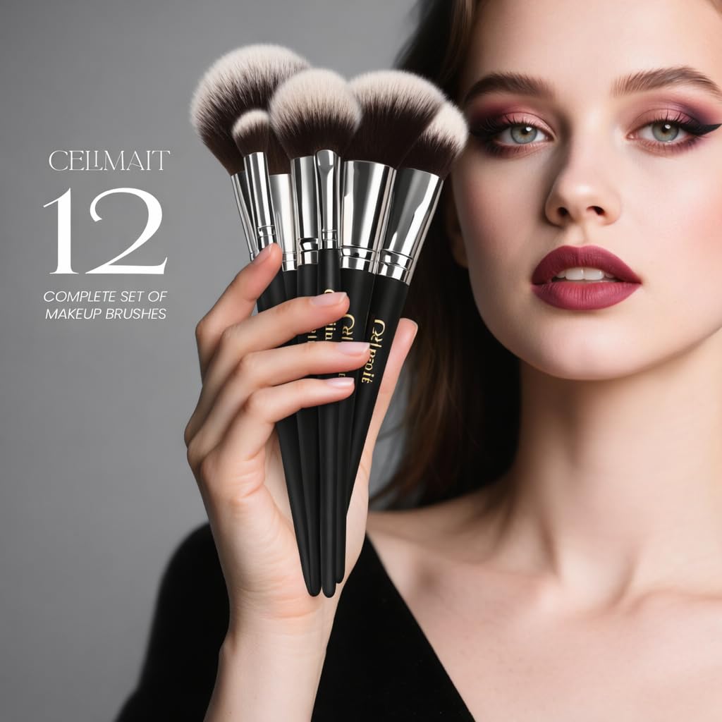 CELIMAIT Makeup Brushes Set with Travel Case, Soft Synthetic Bristles Makeup Brush Kit for Foundation Powder Blush Eyeshadow Concealer, Face Eye Brushes for Daily Use Travel Beginner Friendly, 12PCS