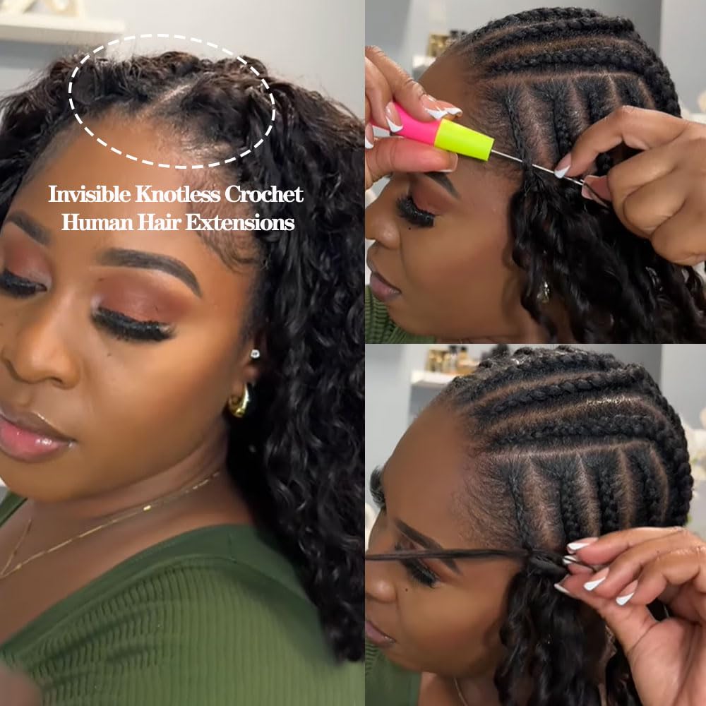 Knotless Pre-Separated Deep Wave Crochet Hair Extensions - 100% Raw Human Hair, 16 Inch, 60g