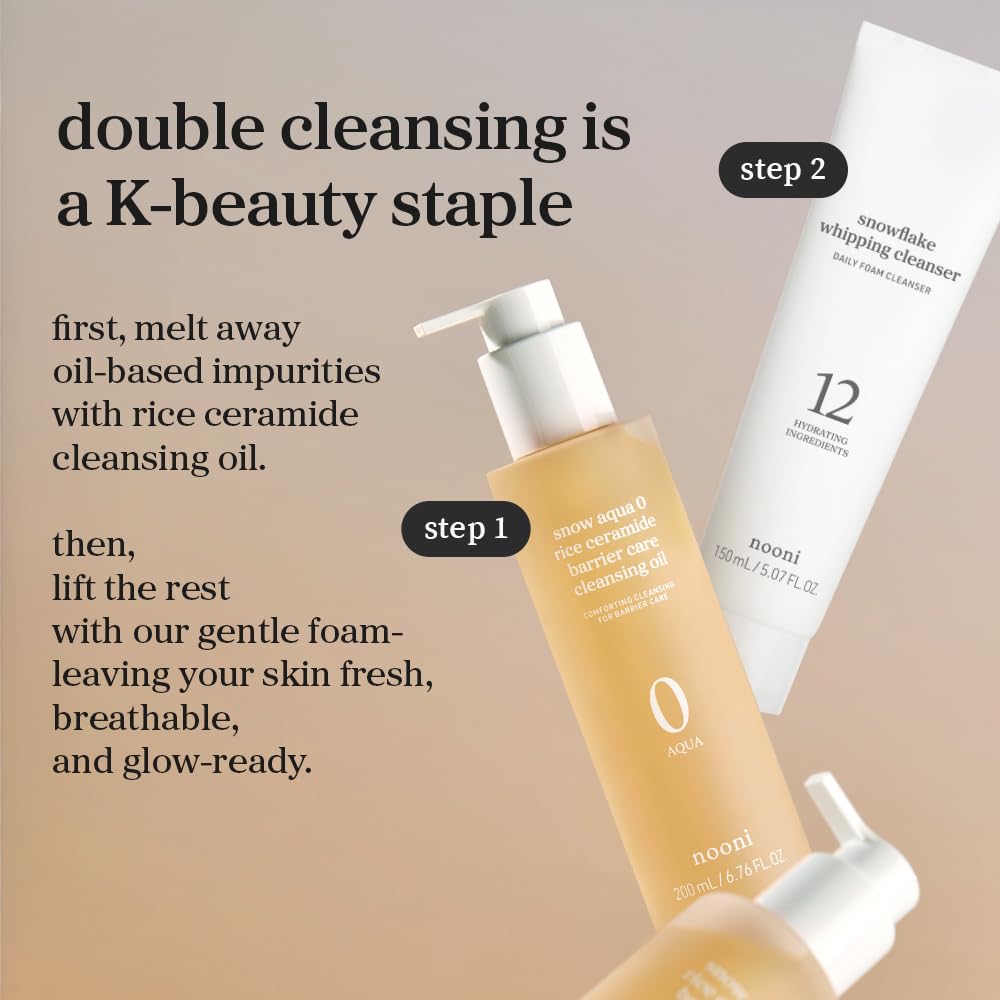 Korean Cleansing Oil - NOONI Snow Aqua Rice Ceramide Makeup Remover | Gentle Facial Cleanser, 6.76 Fl Oz