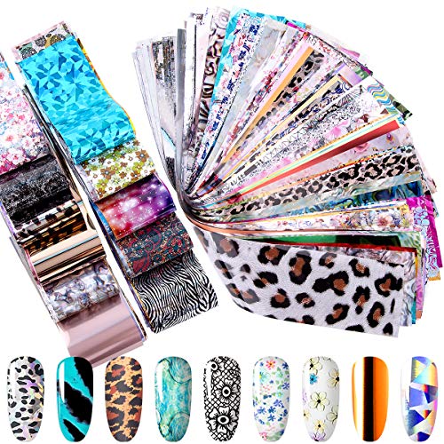 Duufin Metal Nail Foils Transfer Stickers 300 Sheets Laser Flower Designs