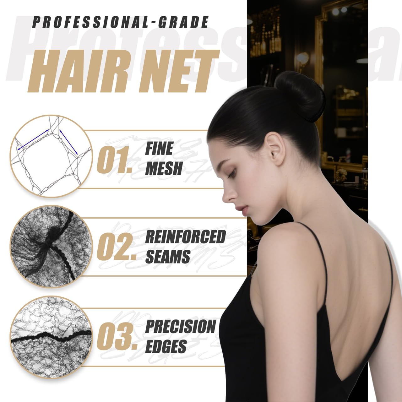 Hair Net - 100 Pcs 22-Inch Invisible Elastic Mesh for Food Service, Ballet Bun, Sleeping & Wigs | Black