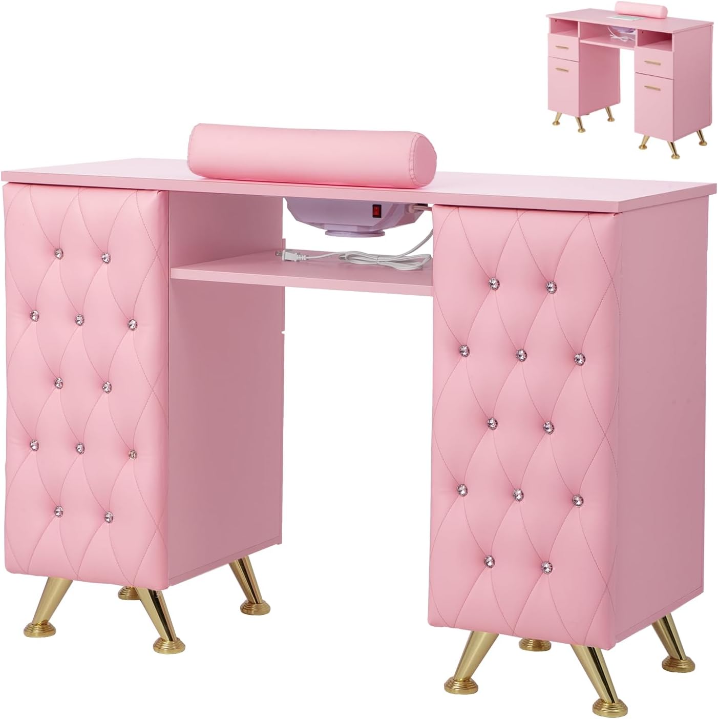 OmySalon Manicure Table - Nail Desk with Dust Collector & Storage | Acetone Resistant, White