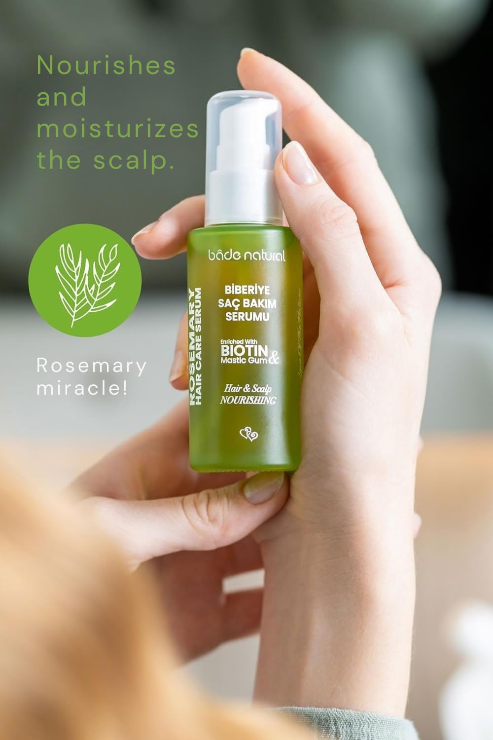 Bade Natural Hair Strengthening Serum with Rosemary Oil & Biotin – Natural Hair Care Formula for Thinning and Damaged Hair – Nourishing Scalp Oil with Argan & Vitamin B5 – 1.7 fl oz