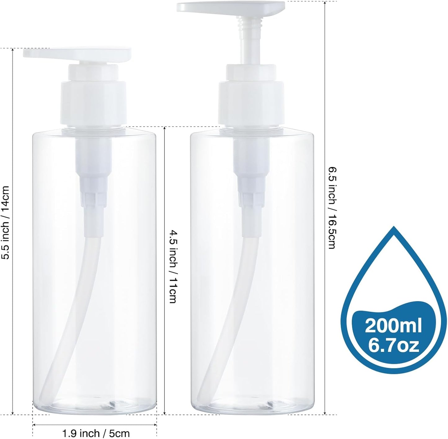 BPA-Free Plastic Pump Bottle Dispenser - 2 Pack Clear Refillable Containers for Lotion & Shampoo