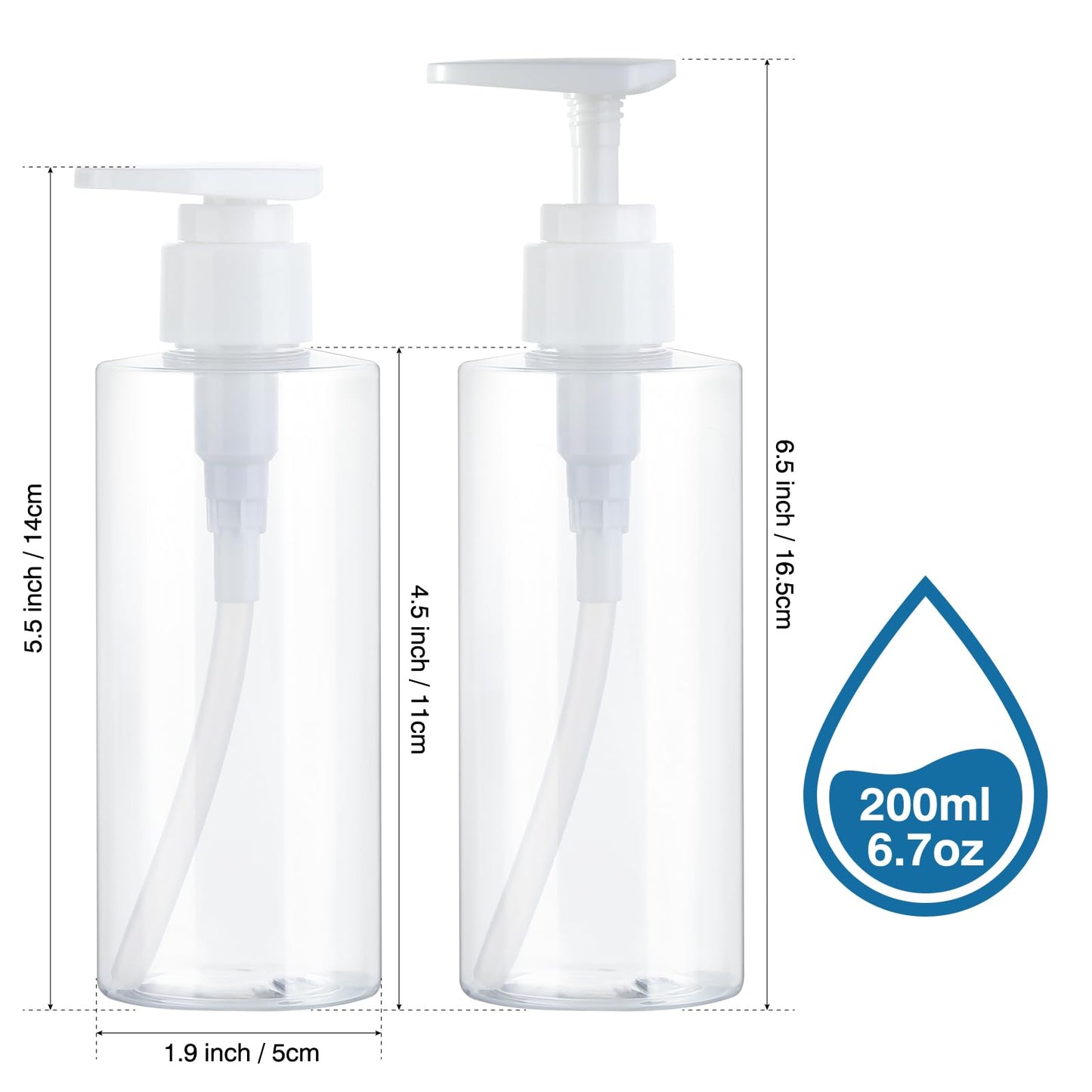 Empty Pump Bottles Dispenser 2 Pack 6.7oz Refillable Plastic Pump Bottle