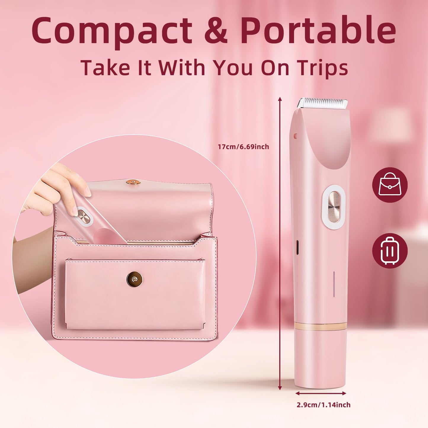 Hzrizowx Bikini Trimmer for Women, 2-in-1 Dual Head Electric Razor Painless Hair Removal, IPX7 Waterproof USB Rechargeable Portable Body Shaver, Gifts for Women