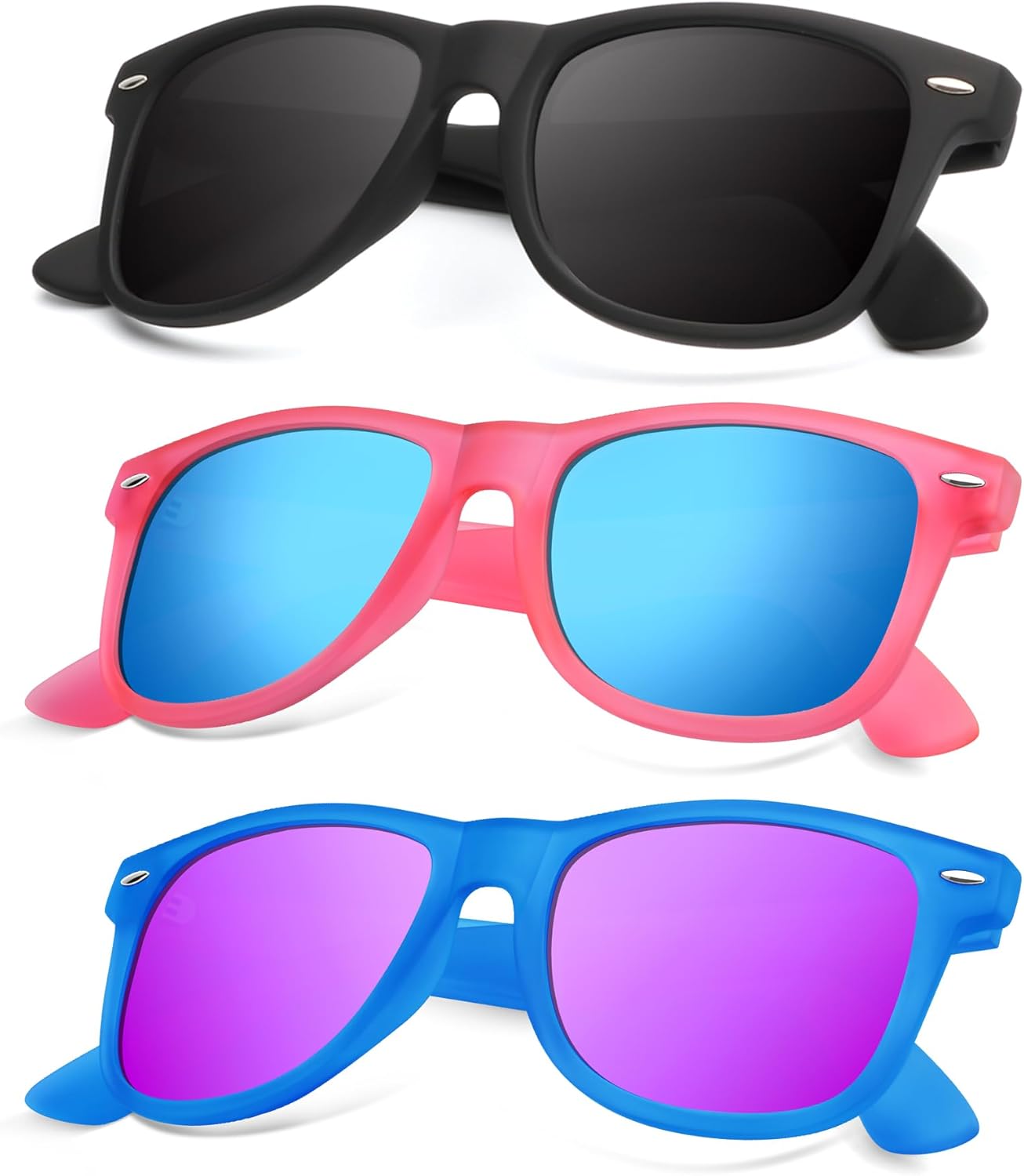 KALIYADI Polarized Sunglasses - Matte Finish, UV Blocking, Color Mirror Lenses | 3-Pack for Men & Women