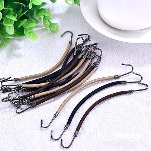Hotop 15 Pcs Elastic Ponytail Hook Hair Ties for Thick Curly Long Hair - Black, Brown, Apricot
