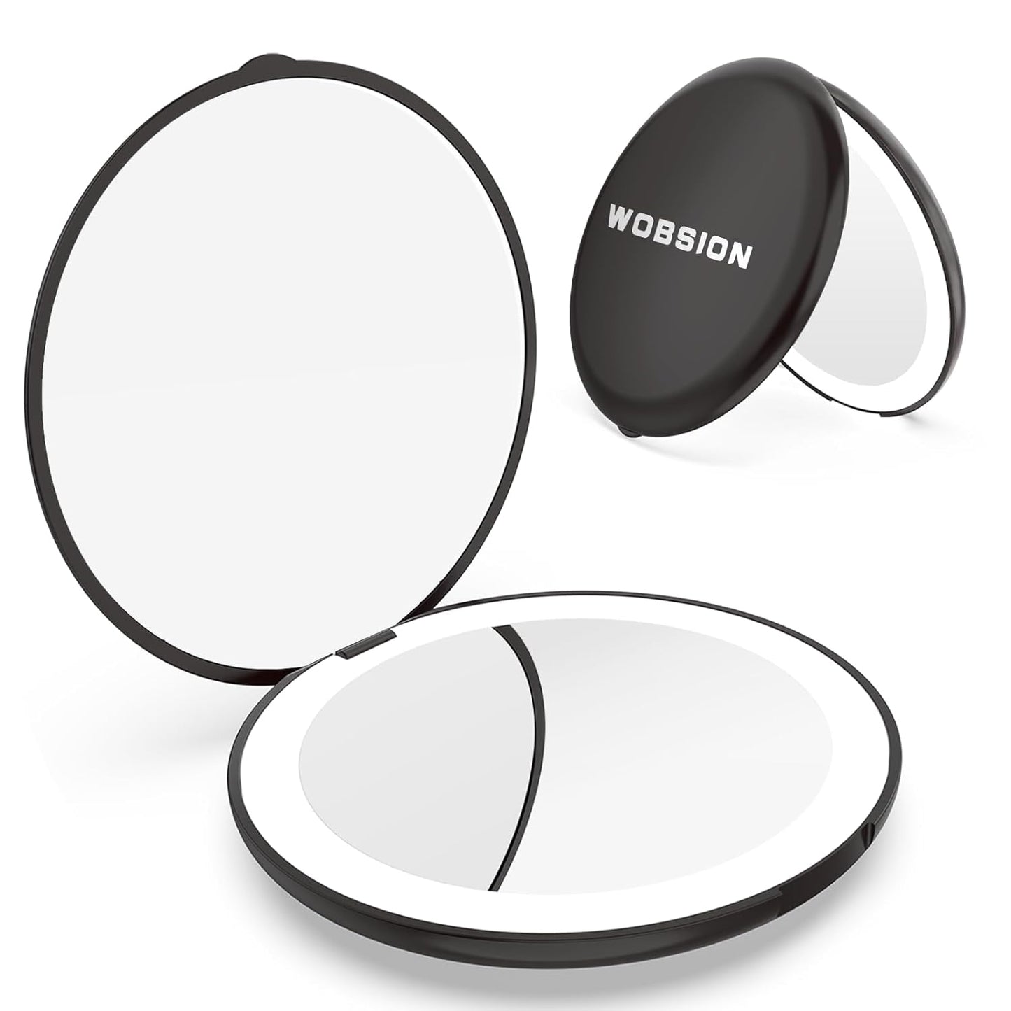 LED Travel Makeup Mirror - 1x/10x Magnification, Compact & Portable | 3.5-Inch, Folding, Handheld, Round, Cyan