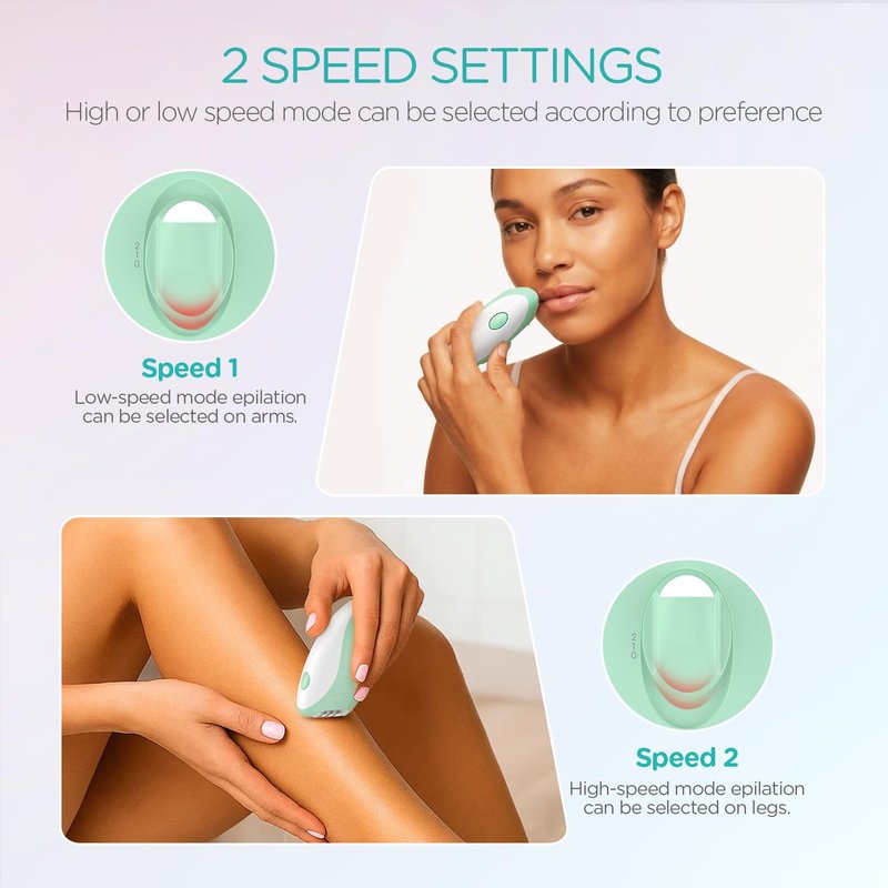 Epilators Hair Removal for Women with 21 Tweezers & LED Light, 2 Speeds Cordless Facial Hair Removal for Women, Electric Hair Removal Epilators Rechargeable for Arms, Legs, Face HR110 (Light Green)