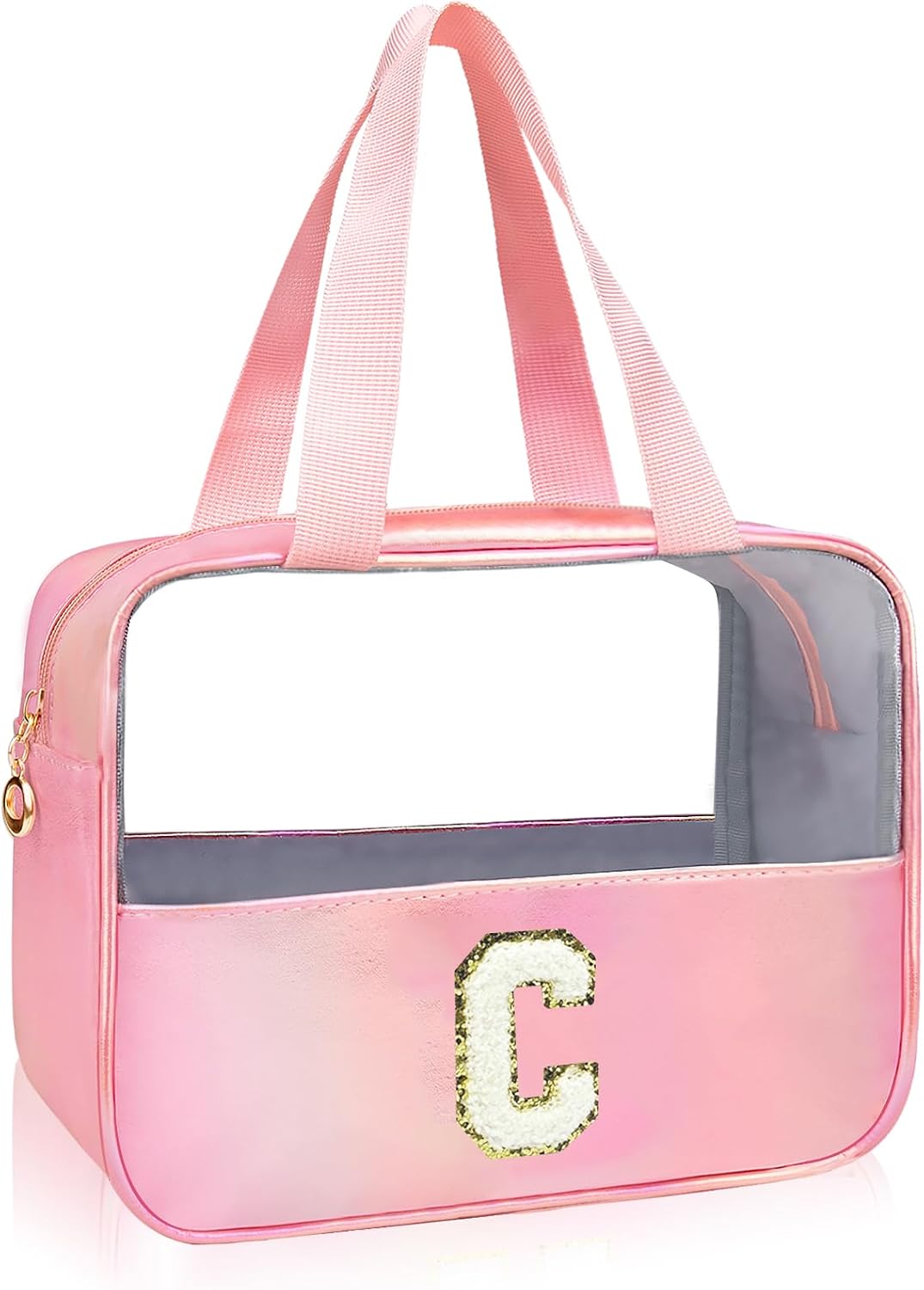 Personalized Pink Clear Makeup Bag - Large Cosmetic Organizer for Travel | Ideal Gift for Women & Girls