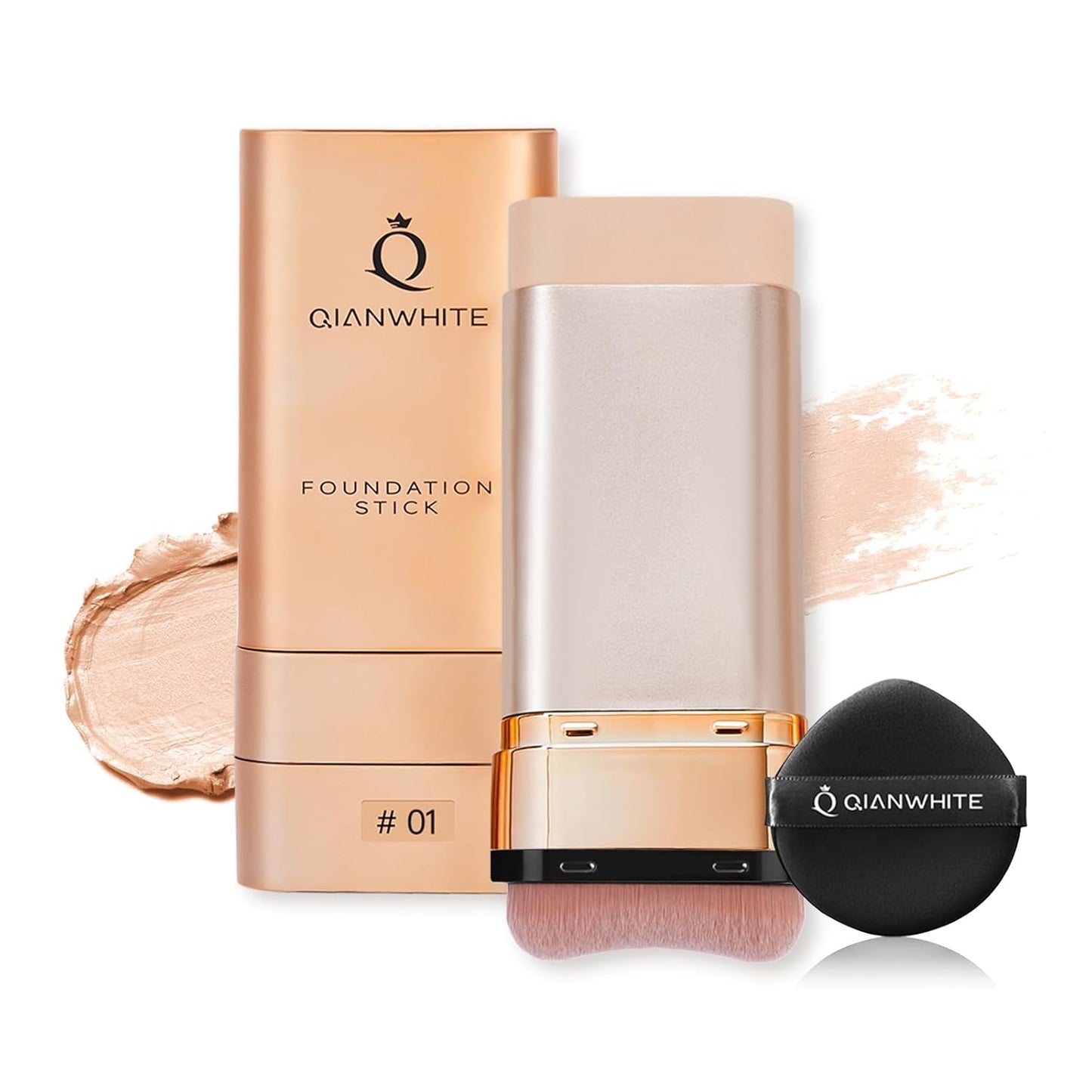 Foundation Stick for Mature Skin - Buildable Light to Full Coverage Makeup | Dual-Ended with Brush - Natural Dewy Finish (Chocolate)