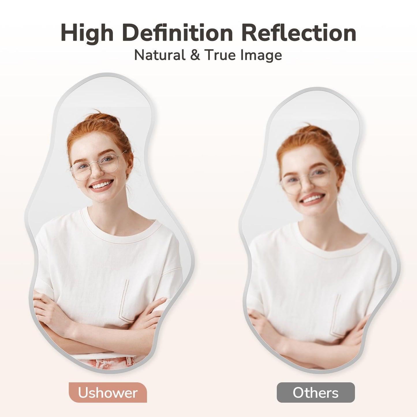 USHOWER Irregular Mirror 20x36 Inch, Frameless Asymmetrical Mirror
