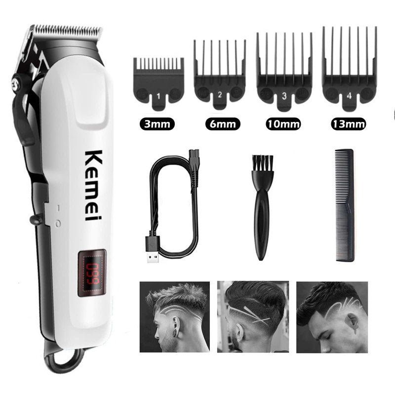 KEMEI Hair Clipper for Men Professional Cordless Electric Rechargeable Hair/Beard Trimmers for Men, Self Hair Cutting Haircut Kit, Adjustable Barber Clippers with LCD Diaplay