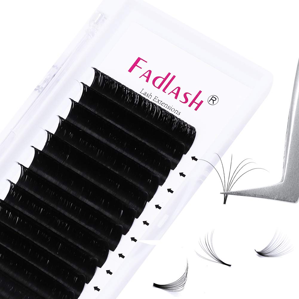 Easy Fan Lash Extensions - D Curl 0.07 Volume Mixed Trays | Soft Individual Lashes 8-14mm