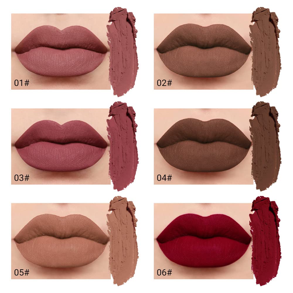 Matte Liquid Lipstick Set - 6 Pcs Dark Light Nude Brown Shades | Long-Lasting Velvet Finish for Black Women