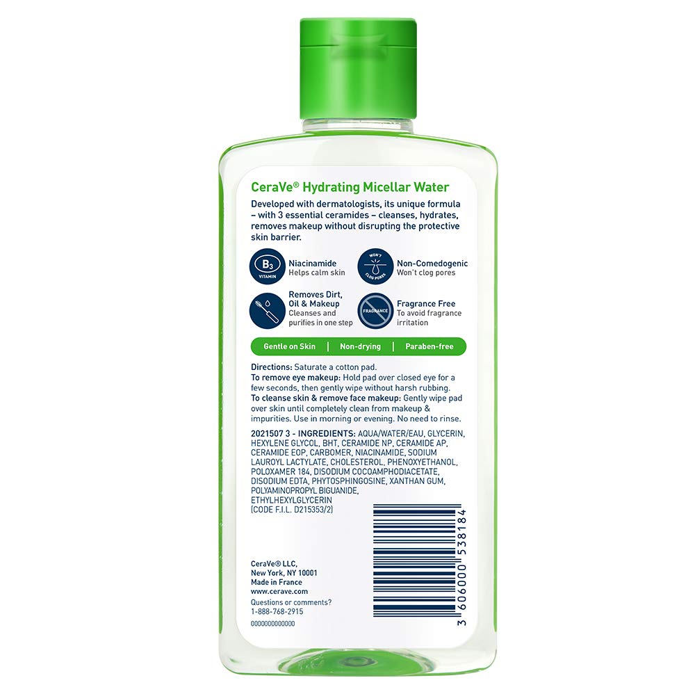 CeraVe Micellar Water - Hydrating Facial Cleanser & Eye Makeup Remover with Niacinamide | 10 Fl Oz, Fragrance-Free