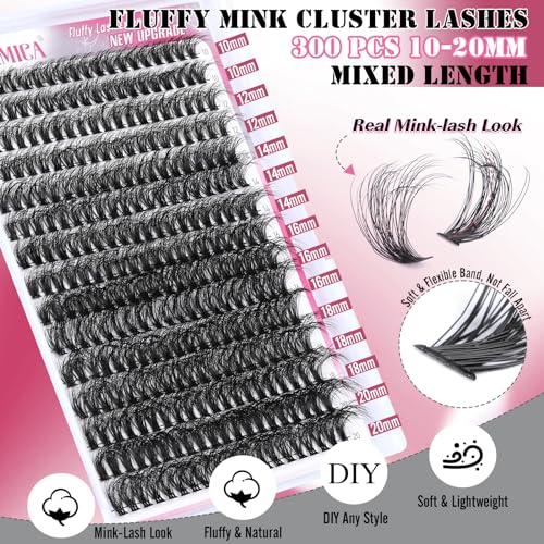 Yawamica Fluffy Mink Lash Extension Kit 300pcs DIY 10-20mm Volume Lashes with Bond & Remover