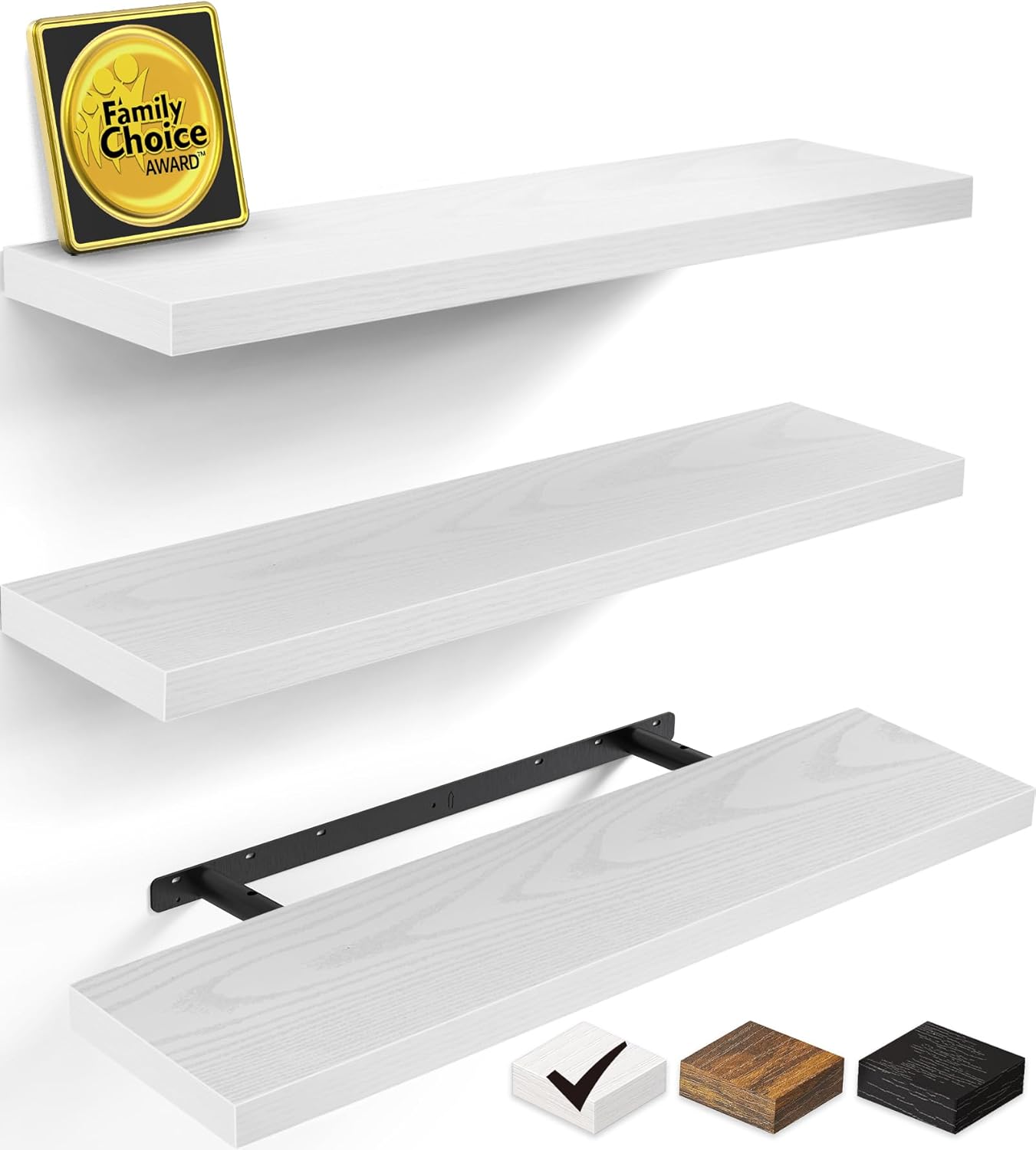 Floating Shelves Set of 2 - Rustic Wood Wall Mounted | 22.5 Inches for Bathroom, Bedroom, Living Room, Kitchen - 22lbs Capacity, Rustic Brown