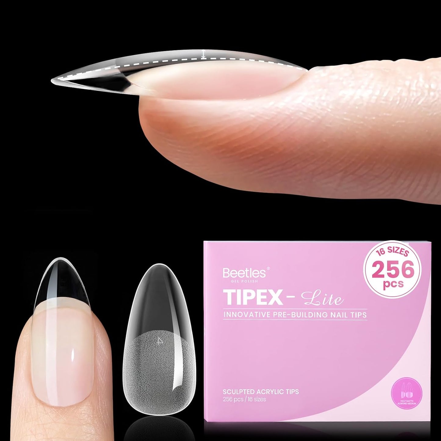 Beetles Nail Tips - XXL Stiletto Instant Apex for DIY Salon Extensions | 160pcs in 16 Sizes (00-14)