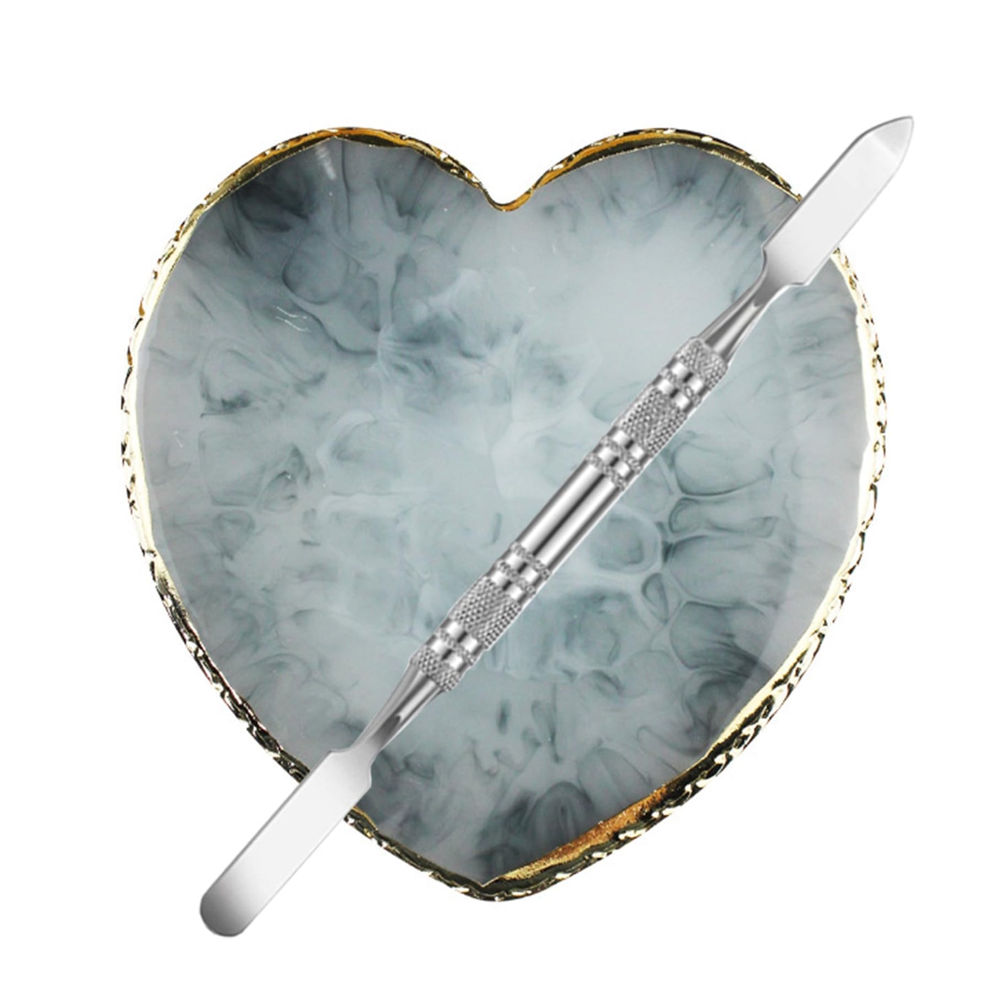Resin Nail Art Palette Nail Polish Palette with Spatula Nail Pallet for Nail Art Nail Polish Mixing Plate (Gray)
