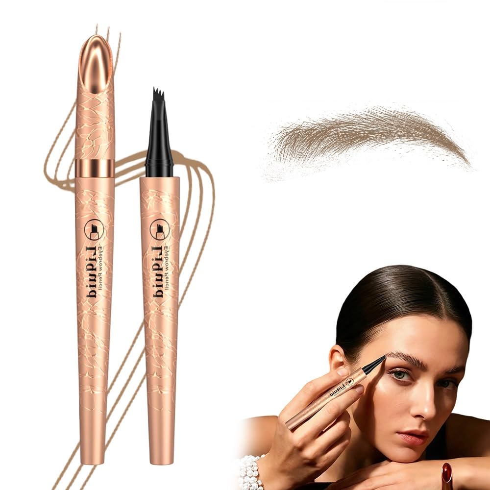 Microblading Eyebrow Pencil - 4-Prong Micro-Fork Tip for Precise Application | 3D Waterproof & Long-Lasting, Light Brown