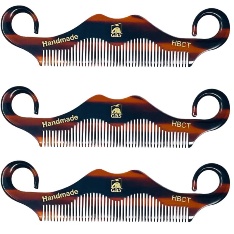 GBS 3 pk HBCT- Handle Bar Style - 5 1/4" Long - Anti Static No Cling No Snag Smooth Edges - Hand-Made of Quality Cellulose Acetate, Saw-Cut & Hand Polished
