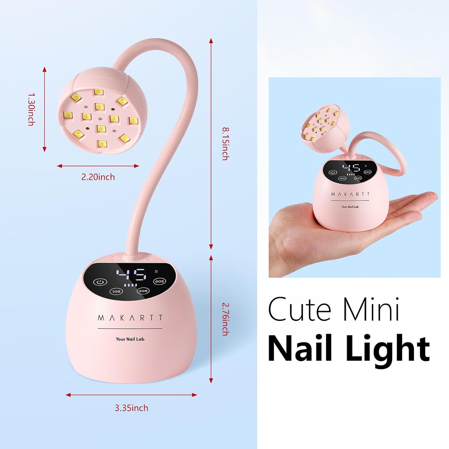 Makartt UV LED Nail Lamp - Cordless Gooseneck Gel Nail Curing Light | 39mW/cm² Auto Sensor, Fast Flash Technology