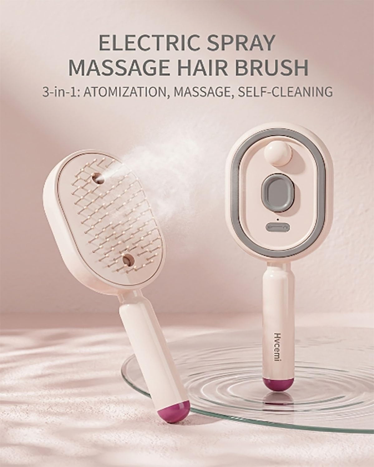 Electric Spray Air Cushion Massage Comb 5-in-1 Detangling Water Mist Hair Steam Brush for Dry Frizzy Hair Care Rechargeable Self-Cleaning Gloss Enhancing Brushes Steamer Home Spa Gift