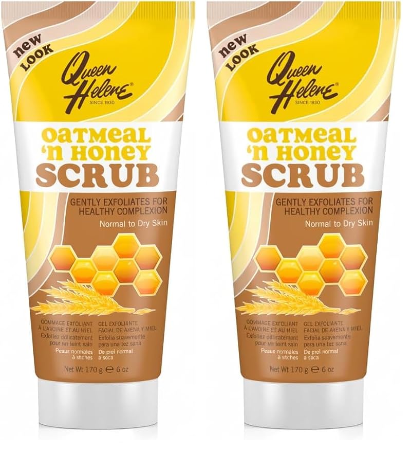 Queen Helene Gentle Oatmeal & Honey Facial Scrub 6 oz Pack of 2 - Soothing Exfoliator for Sensitive Skin