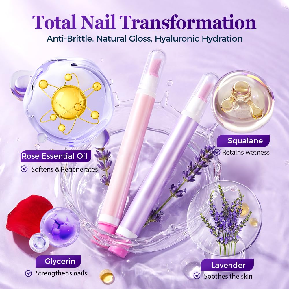 cyaneagle 2-in-1 Cuticle Oil Pusher Pen, 2026 New Ceramic Cuticle Tool, Portable Lavender Scented Cuticle Pen for Manicure, Hydrating Nail Care Pen for Salon, Nail Repair Pen for Women (Purple+Pink)