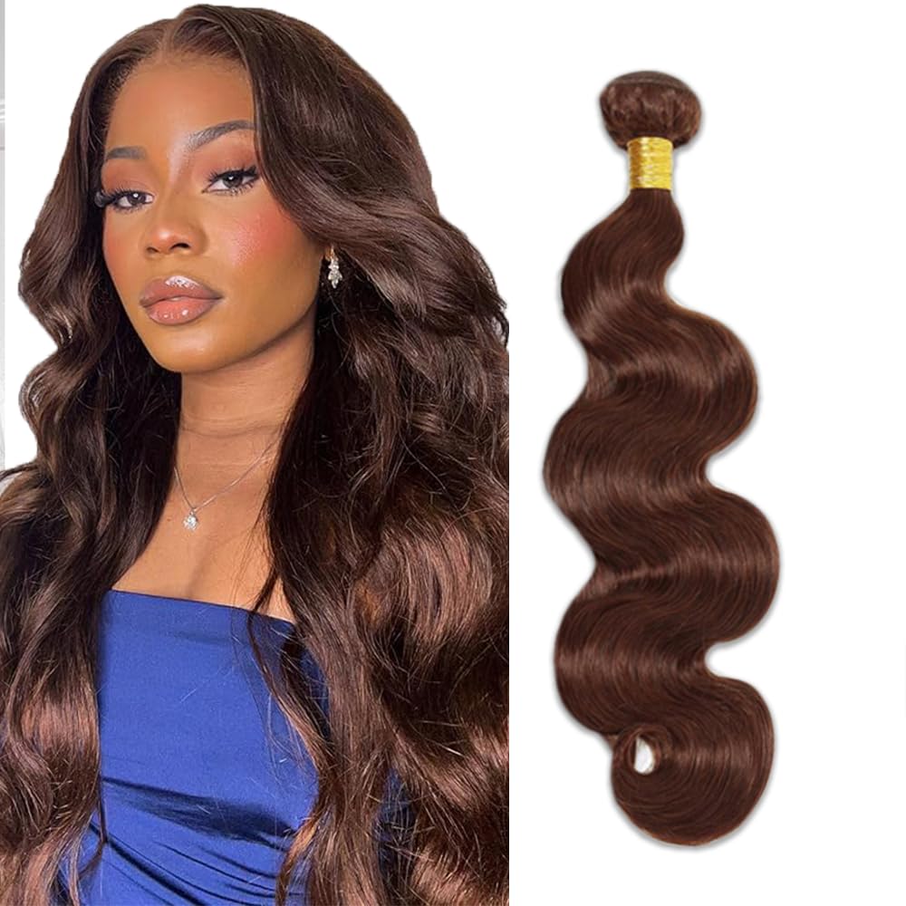 #4 Brown Bundles Human Hair Body Wave Bundles 14 Inch Chocolate Body Wave Bundles Unprocessed Brazilian Virgin Hair 1 Bundle 50 Gram Per Bundle Deals Quick Weave Hair Extensions For Woman