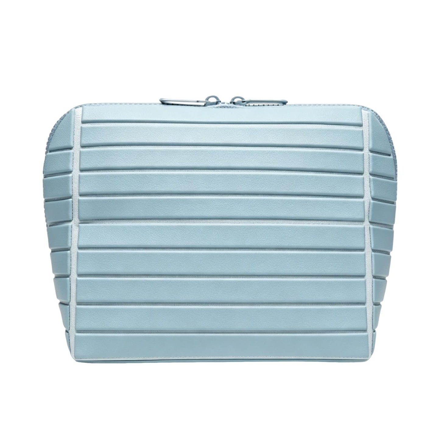 Parallel Traveler Makeup Bag, Large Capacity PVC Toiletry Case, Fold Down Cosmetic Bag with Brush Holder, Water-Resistant & Portable Makeup Bag for Women (Light Blue, Medium)
