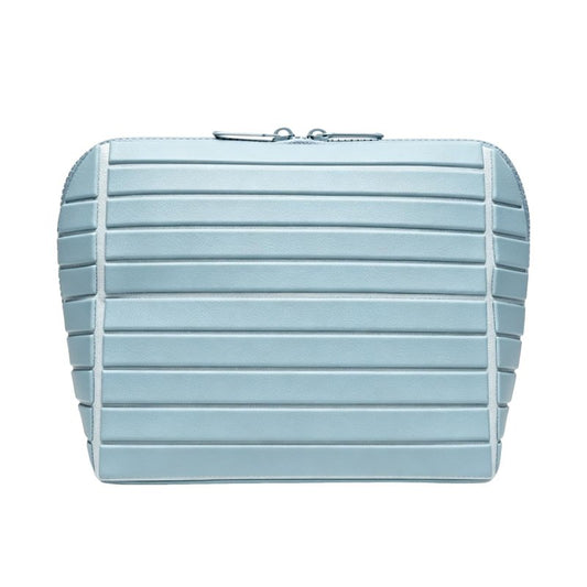 Parallel Traveler Makeup Bag, Large Capacity PVC Toiletry Case, Fold Down Cosmetic Bag with Brush Holder, Water-Resistant & Portable Makeup Bag for Women (Light Blue, Medium)
