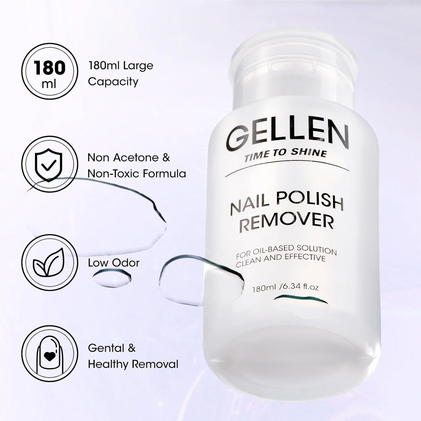 Non Acetone Nail Polish Remover - Quick Dry Formula, Gentle Pump | 6.09 Fl Oz