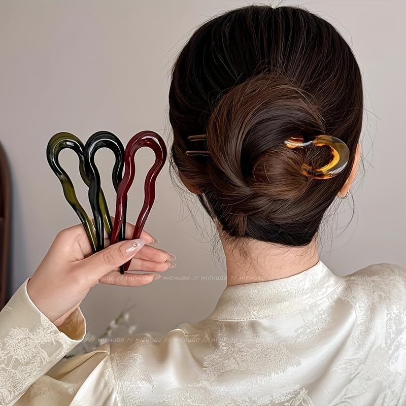 Large French Hair Pins for Women - 6 Pcs U-Shaped Hair Forks for Elegant Updo Styles