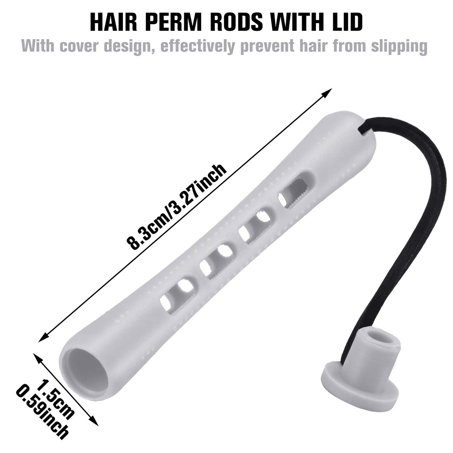 WILLBOND 60 Pcs Cold Wave Perm Rods - Plastic Curling Rollers for Long Hair | 0.59 Inch, Gray